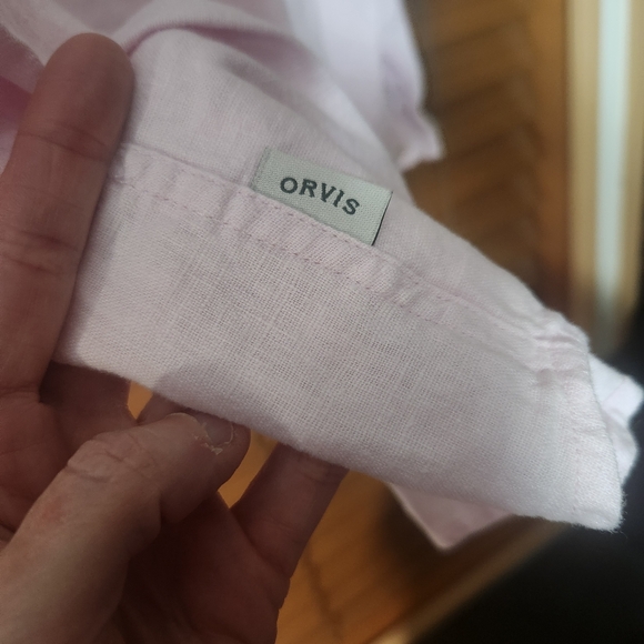 🌸 Orvis Women's XLarge Pink Button Up Classic Linen Blend Dress Shirt - Picture 3 of 7